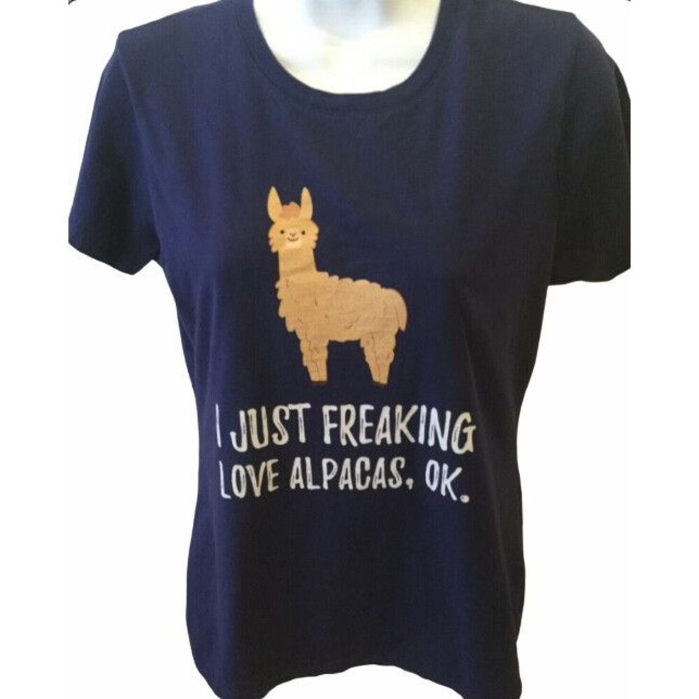I Just Freaking Love Alpacas OK T-Shirt Blue Junior’s Size Small